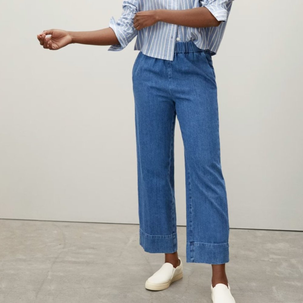 Everlane Easy Jean in Deep Sea Wash with Elastic Waist EUC